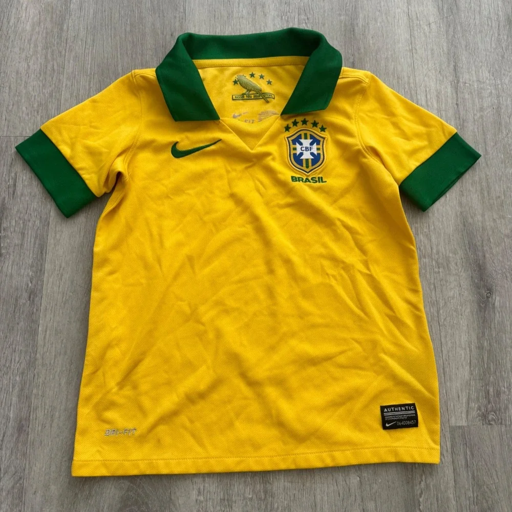Nike Brazil CBF Soccer Jersey Kids XS Yellow Green Dri-FIT 519871-703